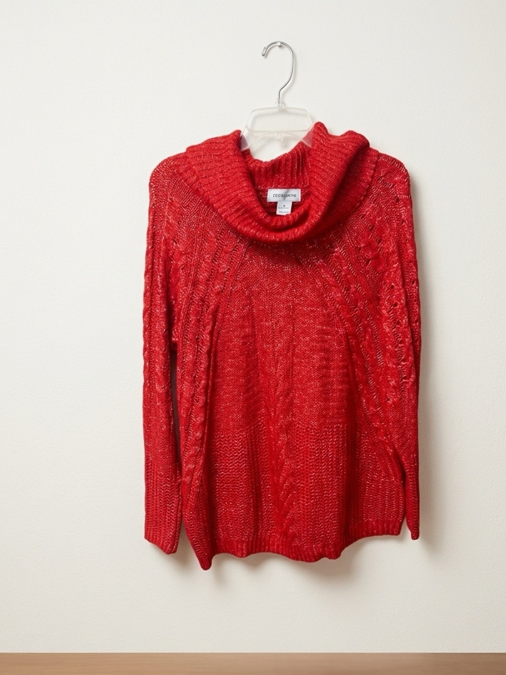 Liz Claiborne Red Cowl Neck Cable Knit Sweater